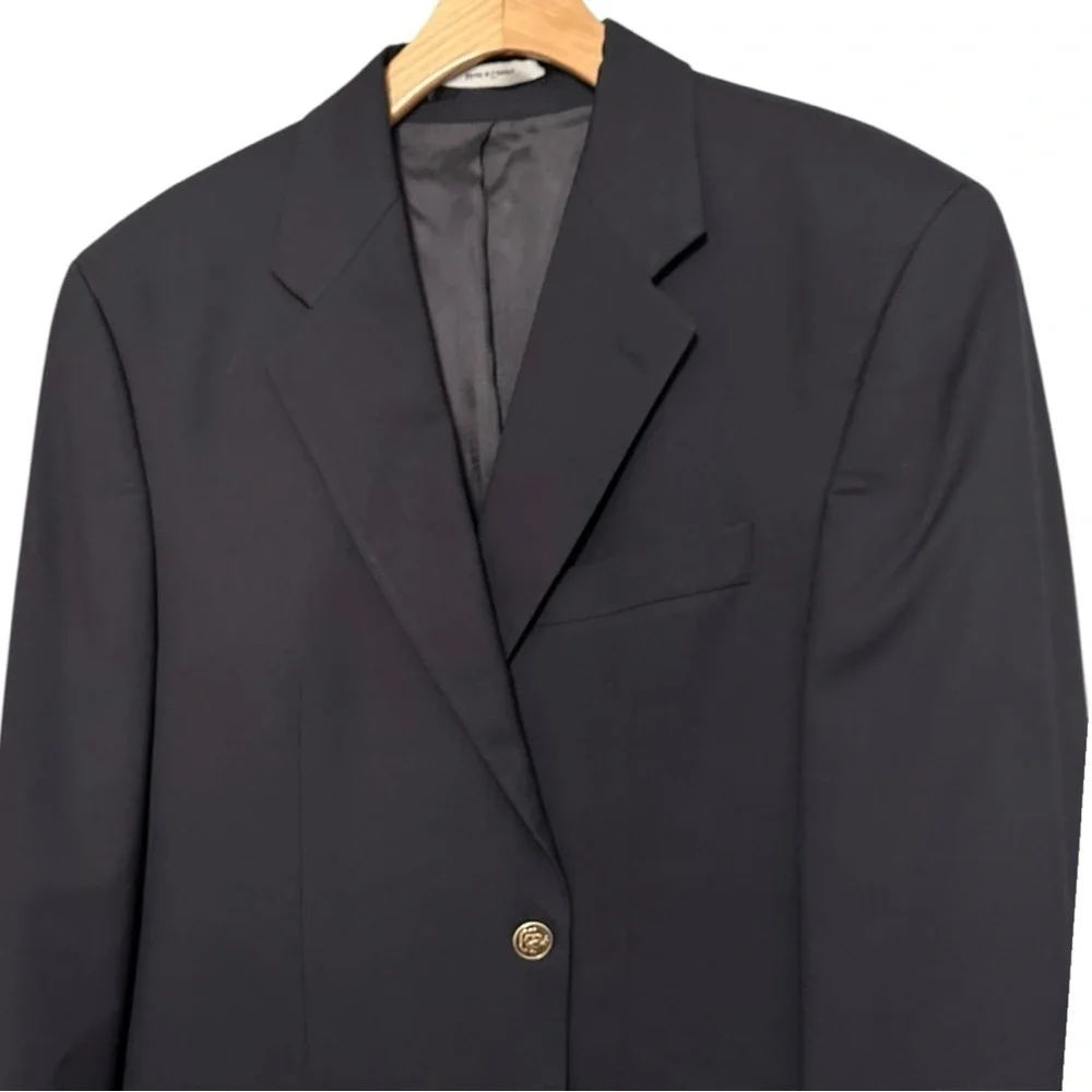 Wallach’s Hart Schaffner Marx Vintage 42L Navy Blue Textured Sports Coat Blazer